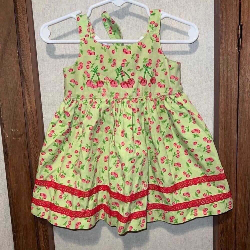 Vintage Bluberi Boulevard Green Cherry Print Dress